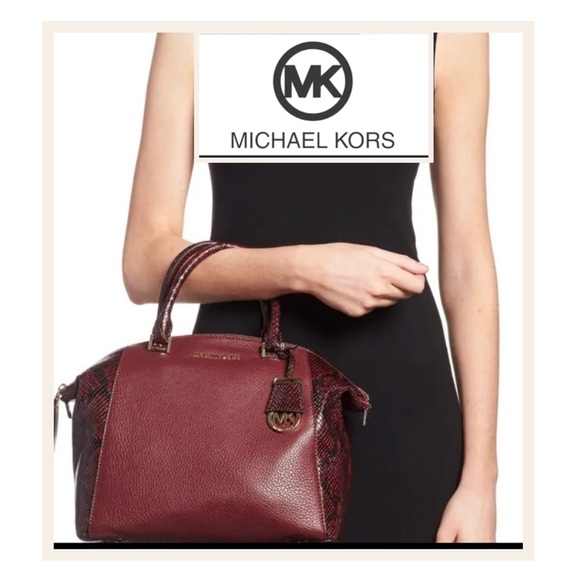 Michael Kors Riley Burgundy Python Snake Satchel - Picture 1 of 14
